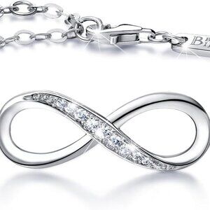 Womens 925 Sterling Silver Bracelets Infinity Endless Love Symbol Charm Adjustab